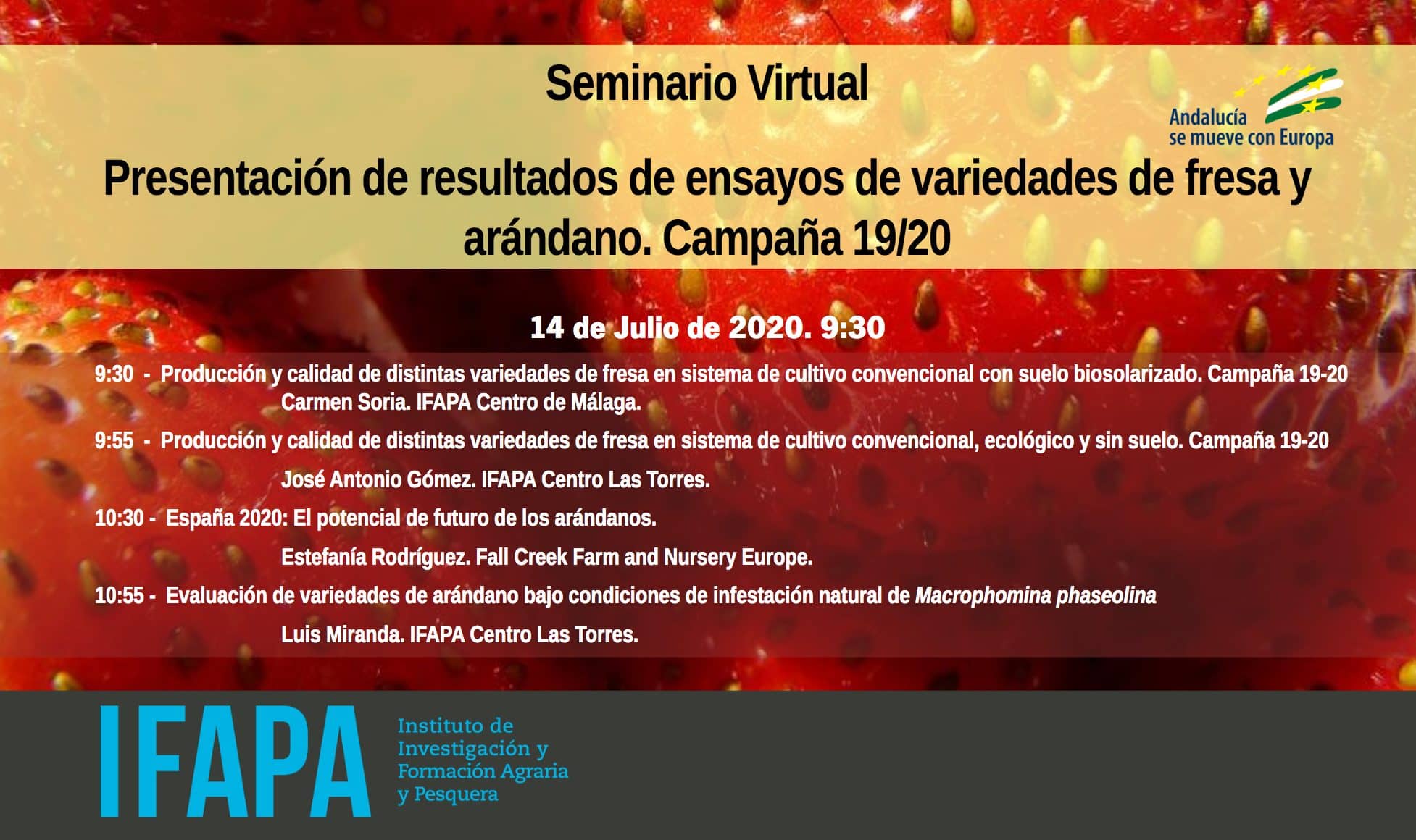 Seminario Virtual IFAPA: PRESENTACIÓN DE RESULTADOS DE ENSAYOS DE VARIEDADES DE FRESA Y ARÁNDANO