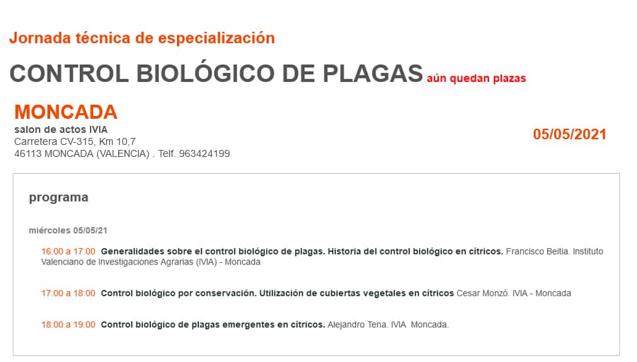 Jornada técnica de especialización CONTROL BIOLÓGICO DE PLAGAS
