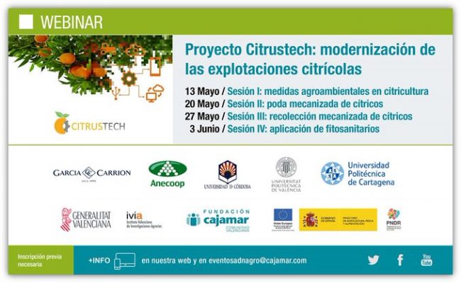Webinars organizados por Cajamar en colaboración con GOIDEAS dará a conocer los avances más significativos del proyecto CITRUSTECH